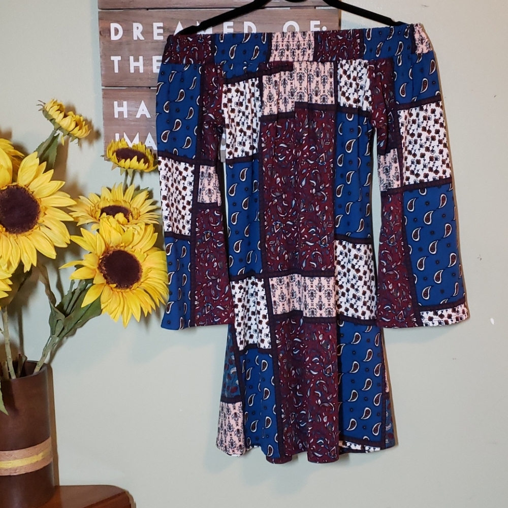 OFF-THE-SHOULDER PATCHWORK DRESS - Picture 2 of 4